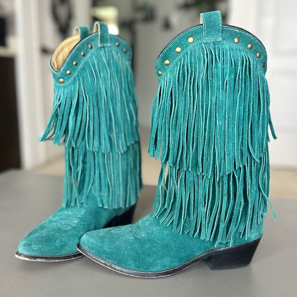 Smokey Mountain Boots Shoes - Smokey Mountain Teal Blue Fringe Cowgirl Women’s Boots Size 8.5